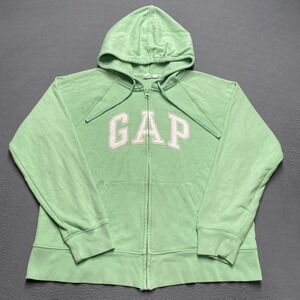 GAP Hoodie Sweatshirt Womens Medium Bright Green Heritage‎ Full Zip Logo Fleece